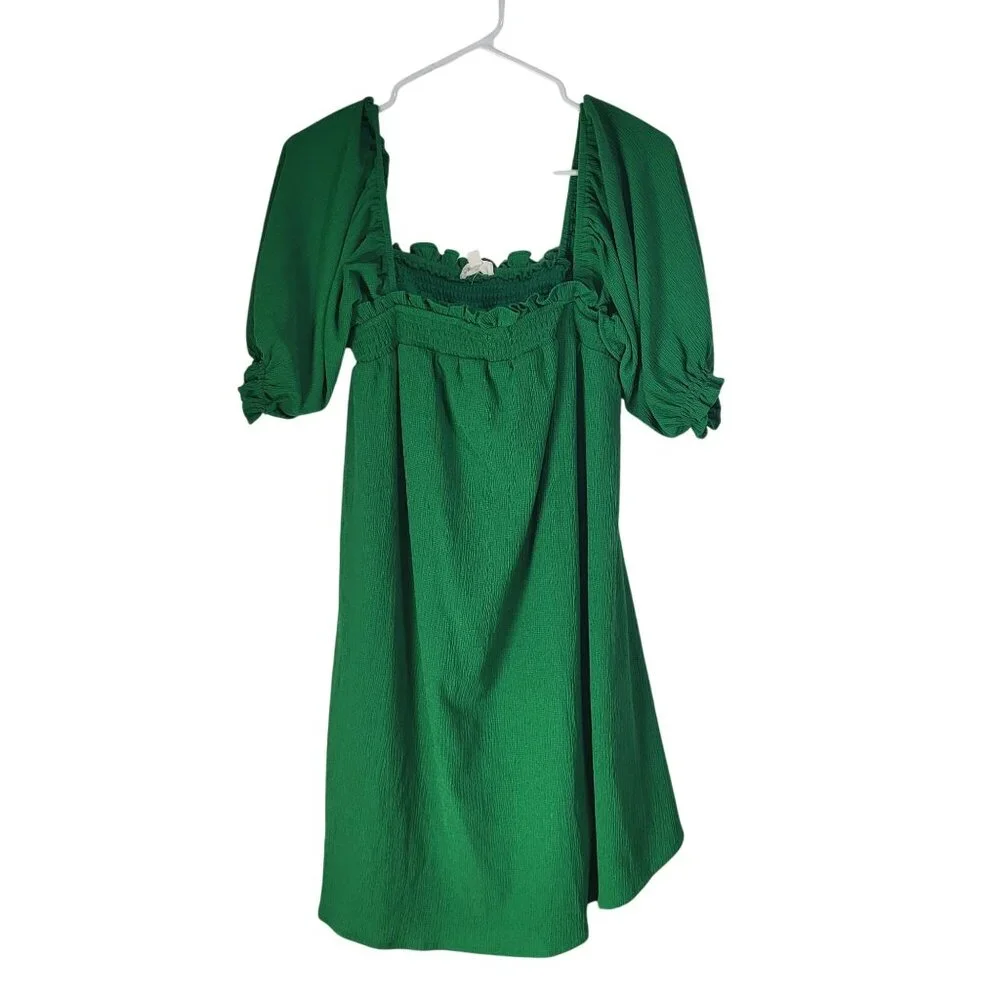 SUGARLIPS Womens LG Kelly Green Miss Sunshine Convertible Sleeve Babydoll Dress - Picture 2 of 12